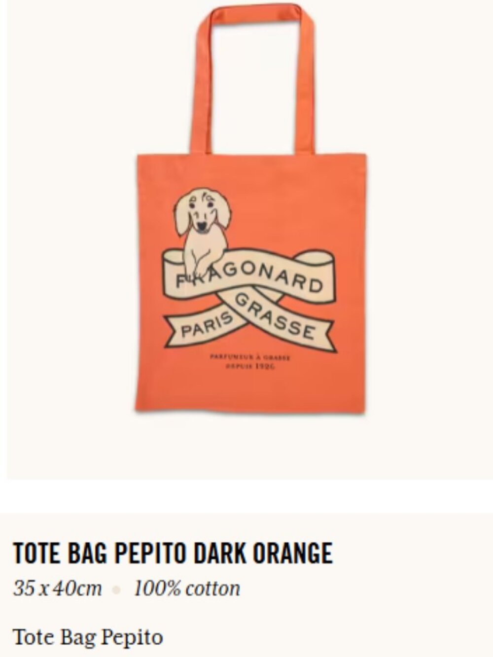 Fragonard Cotton Tote - Orange - Brand New 35 x 40 cm